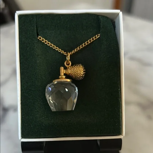NWT Swarovski Crystal Memories Perfume Bottle Necklace Gold Tone w/ Box - Picture 2 of 4